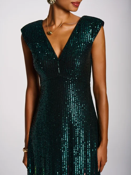 Jolie Moi Emerald Green Mermaid Patterned Sequin Maxi Dress - 8 Image 2