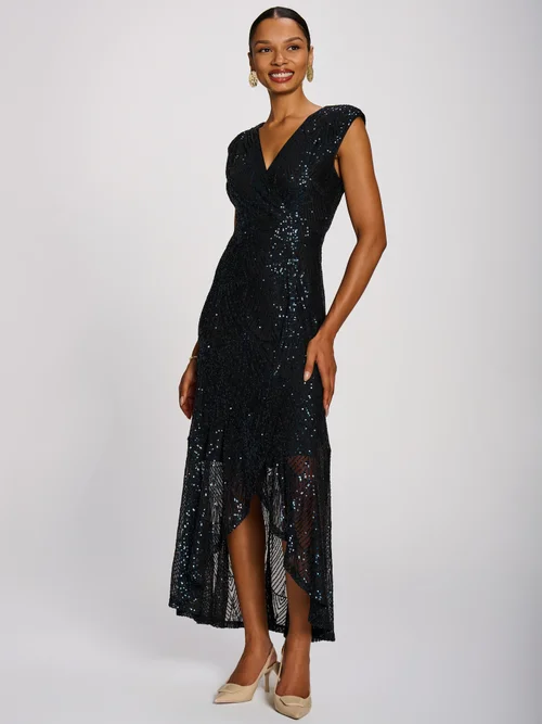 Jolie Moi Navy Sequin V-Neck Maxi Dress - 20 Image 3