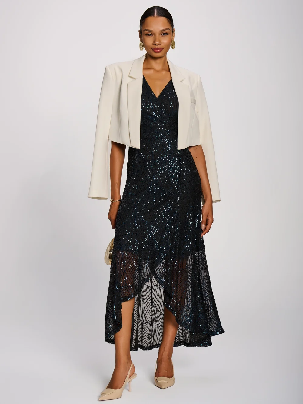 Jolie Moi Navy Sequin V-Neck Maxi Dress - 20 Image 5