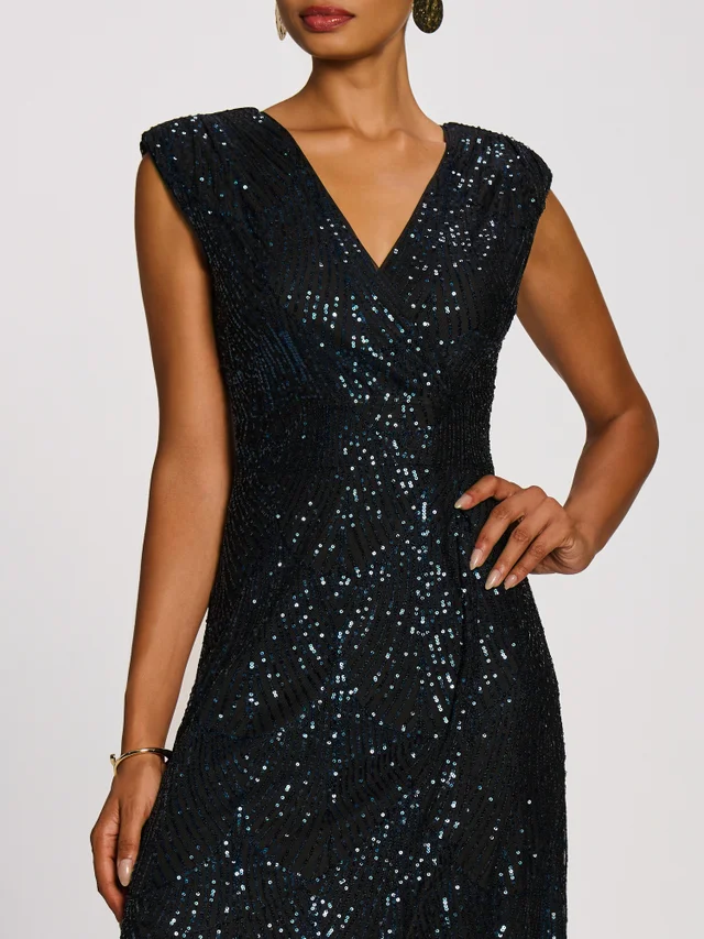 Jolie Moi Navy Sequin V-Neck Maxi Dress