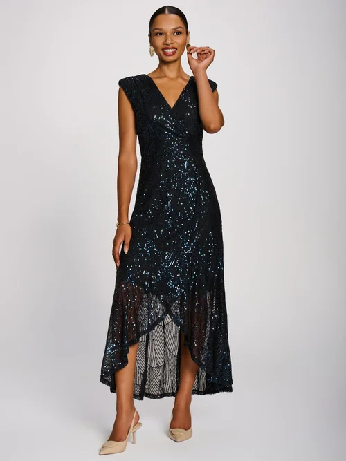 Jolie Moi Navy Sequin V-Neck Maxi Dress - 20 Image 4