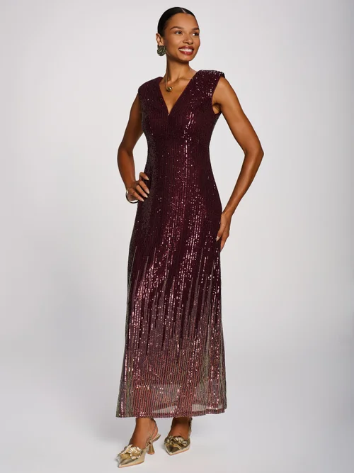 Jolie Moi Burgundy Multi Patterned Sequin Maxi Dress - 18 Image 4