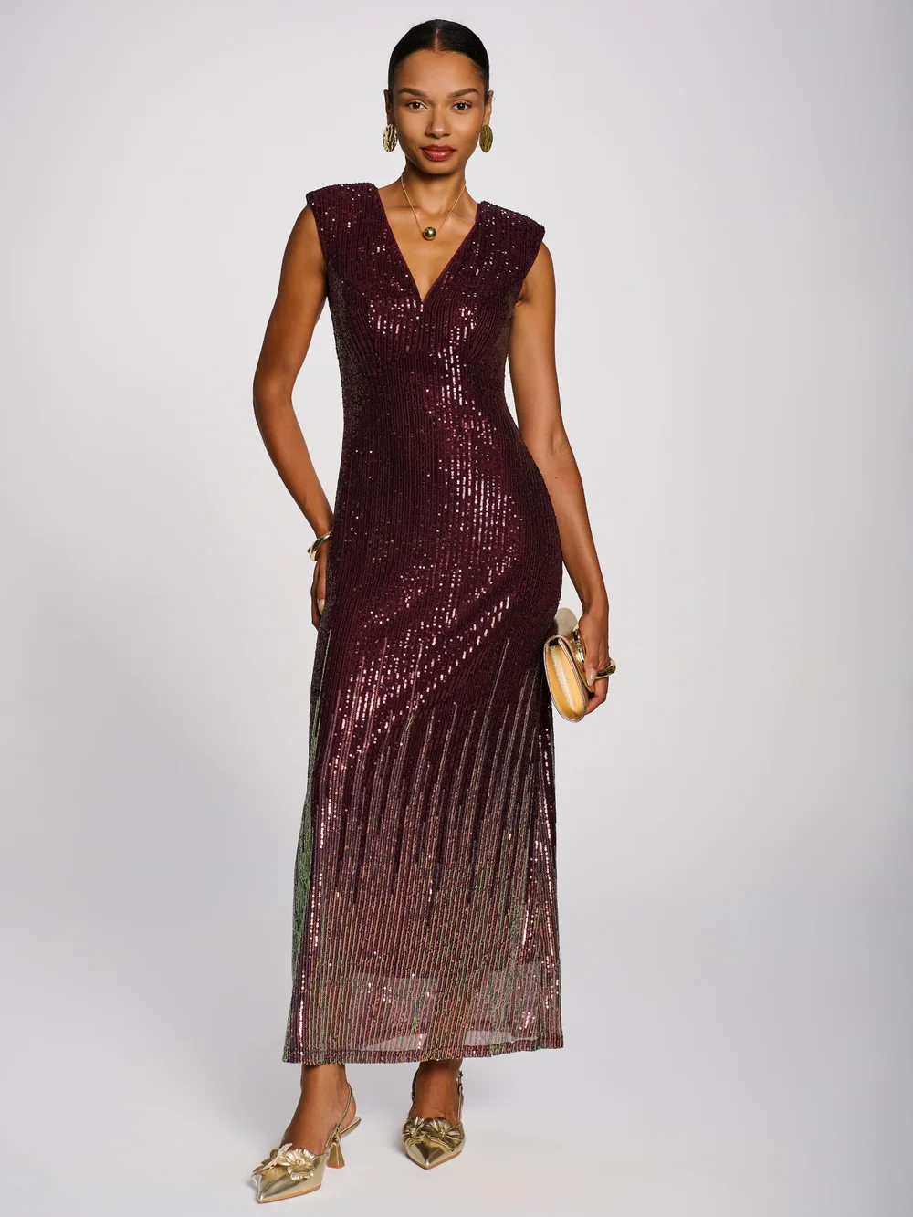 Jolie Moi Burgundy Multi Patterned Sequin Maxi Dress - 18 Image 3