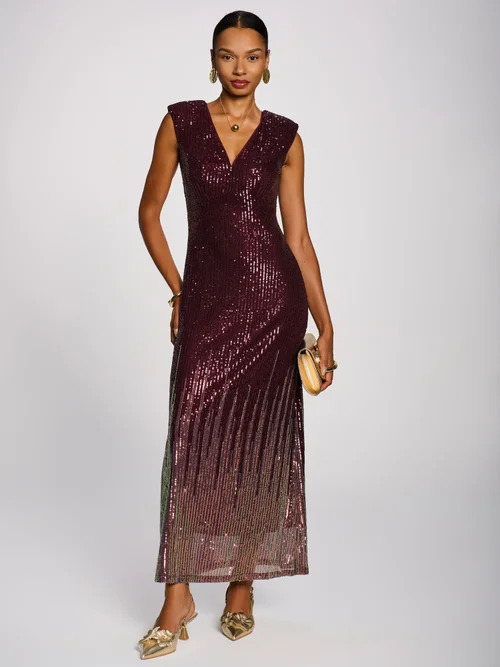 Jolie Moi Burgundy Multi Patterned Sequin Maxi Dress - 18 Image 3