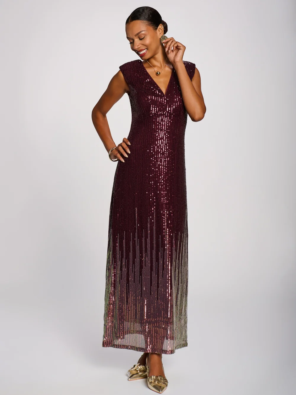 Jolie Moi Burgundy Multi Patterned Sequin Maxi Dress - 18 Image 5
