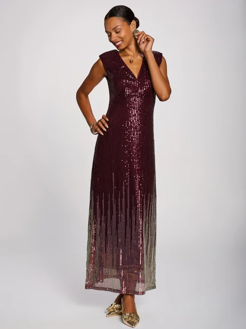 Jolie Moi Burgundy Multi Patterned Sequin Maxi Dress - 18 Image 5