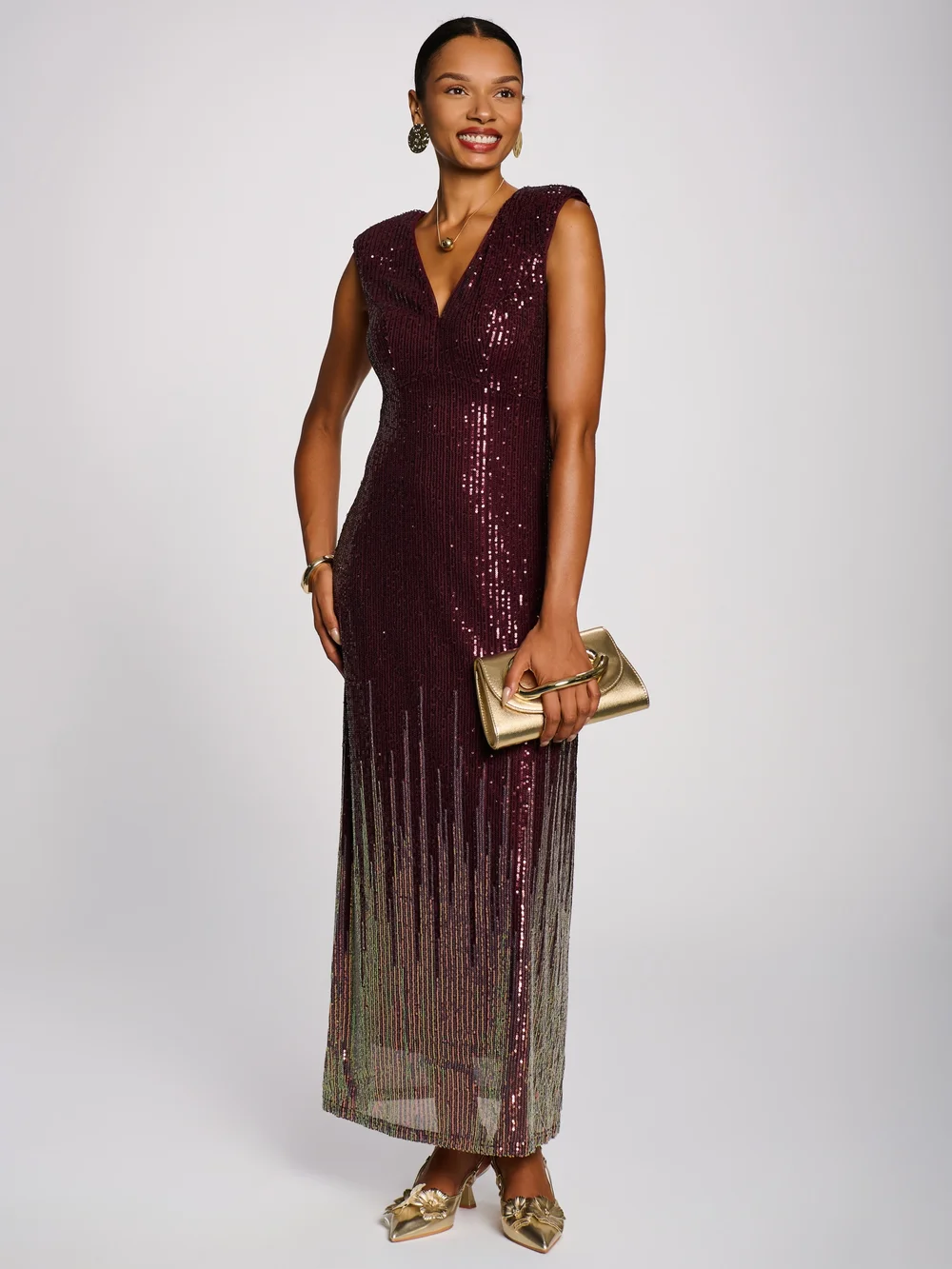 Jolie Moi Burgundy Multi Patterned Sequin Maxi Dress - 18 Image 1