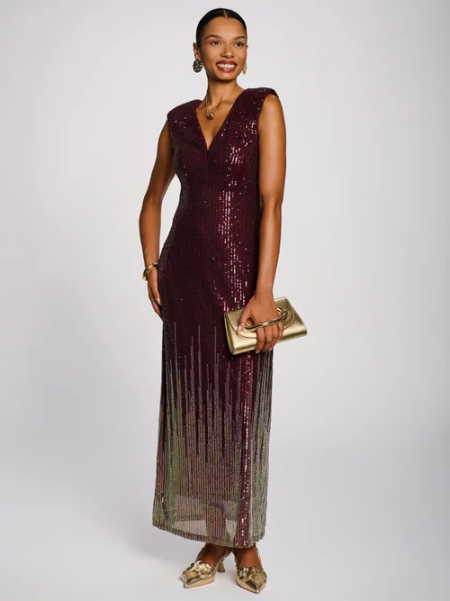 Jolie Moi Burgundy Multi Patterned Sequin Maxi Dress - 18 Image 1