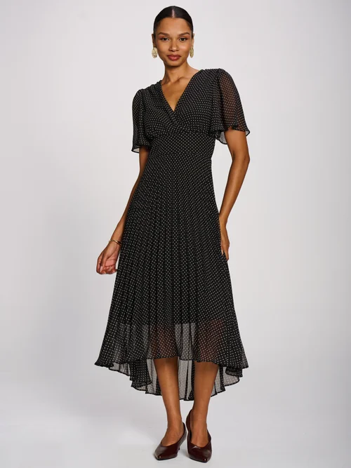 Jolie Moi Black Spot Angel Sleeve Pleated Chiffon Maxi Dress - 18 Image 3