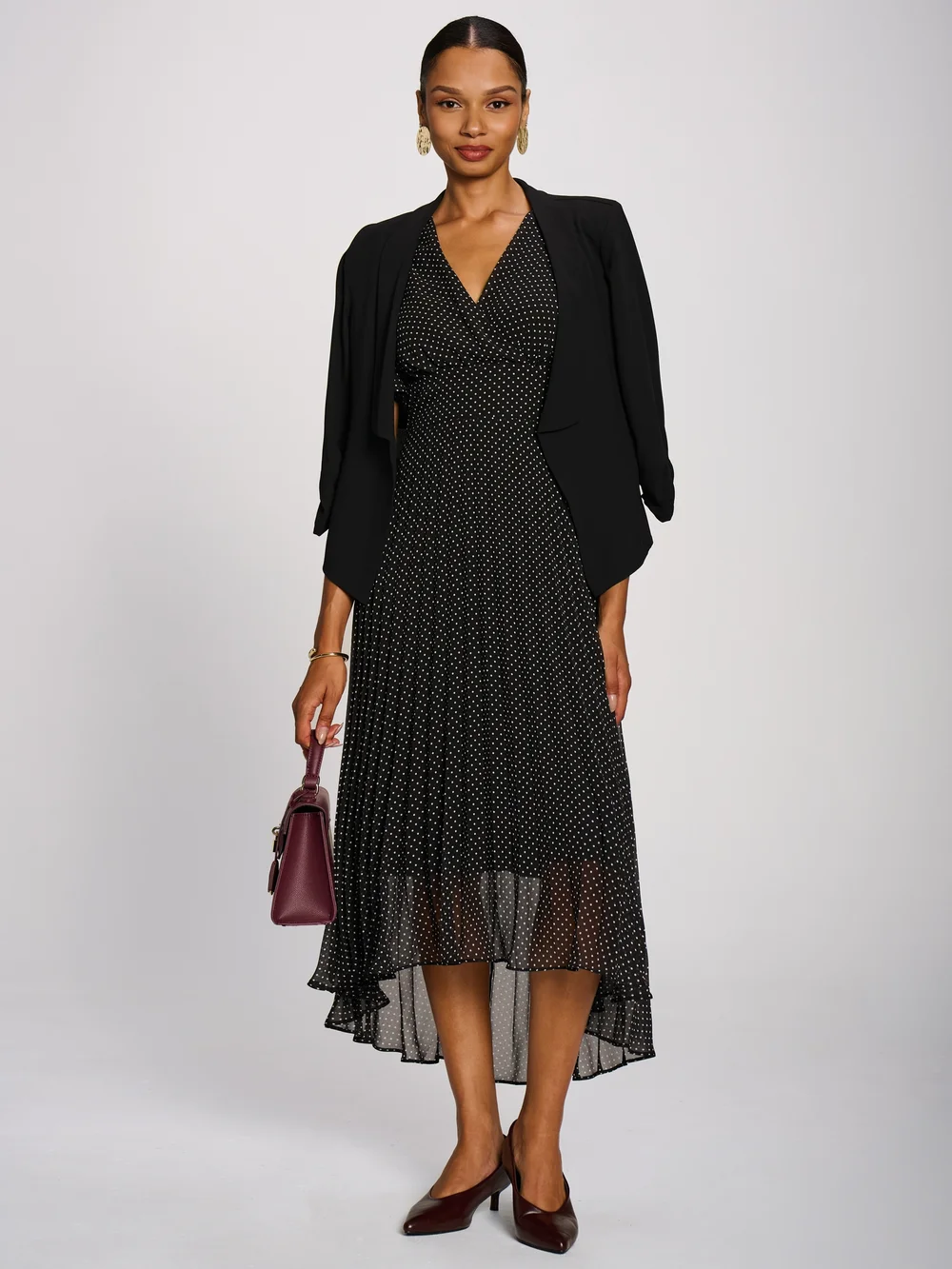 Jolie Moi Black Spot Angel Sleeve Pleated Chiffon Maxi Dress - 18 Image 4
