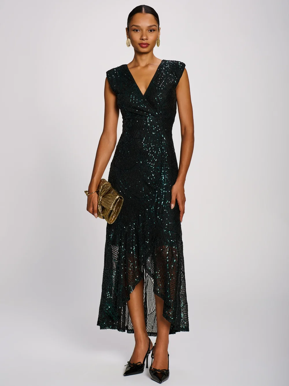 Jolie Moi Emerald Green Sequin V-Neck Maxi Dress - 20 Image 4