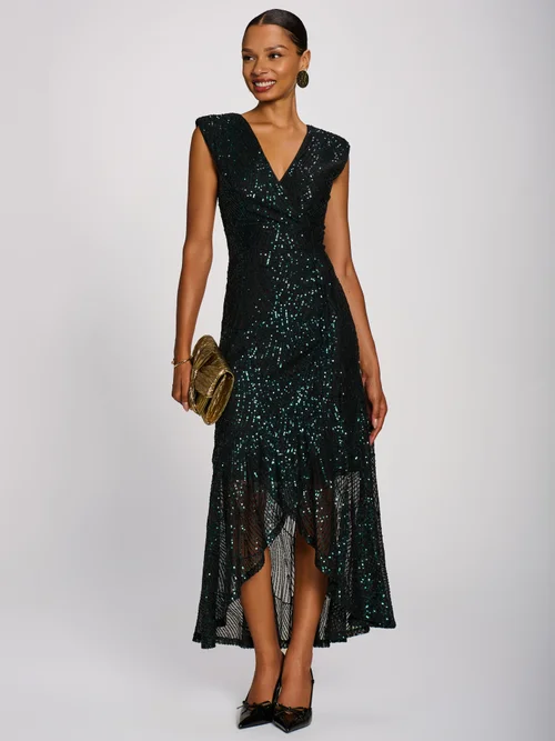 Jolie Moi Emerald Green Sequin V-Neck Maxi Dress - 20 Image 1