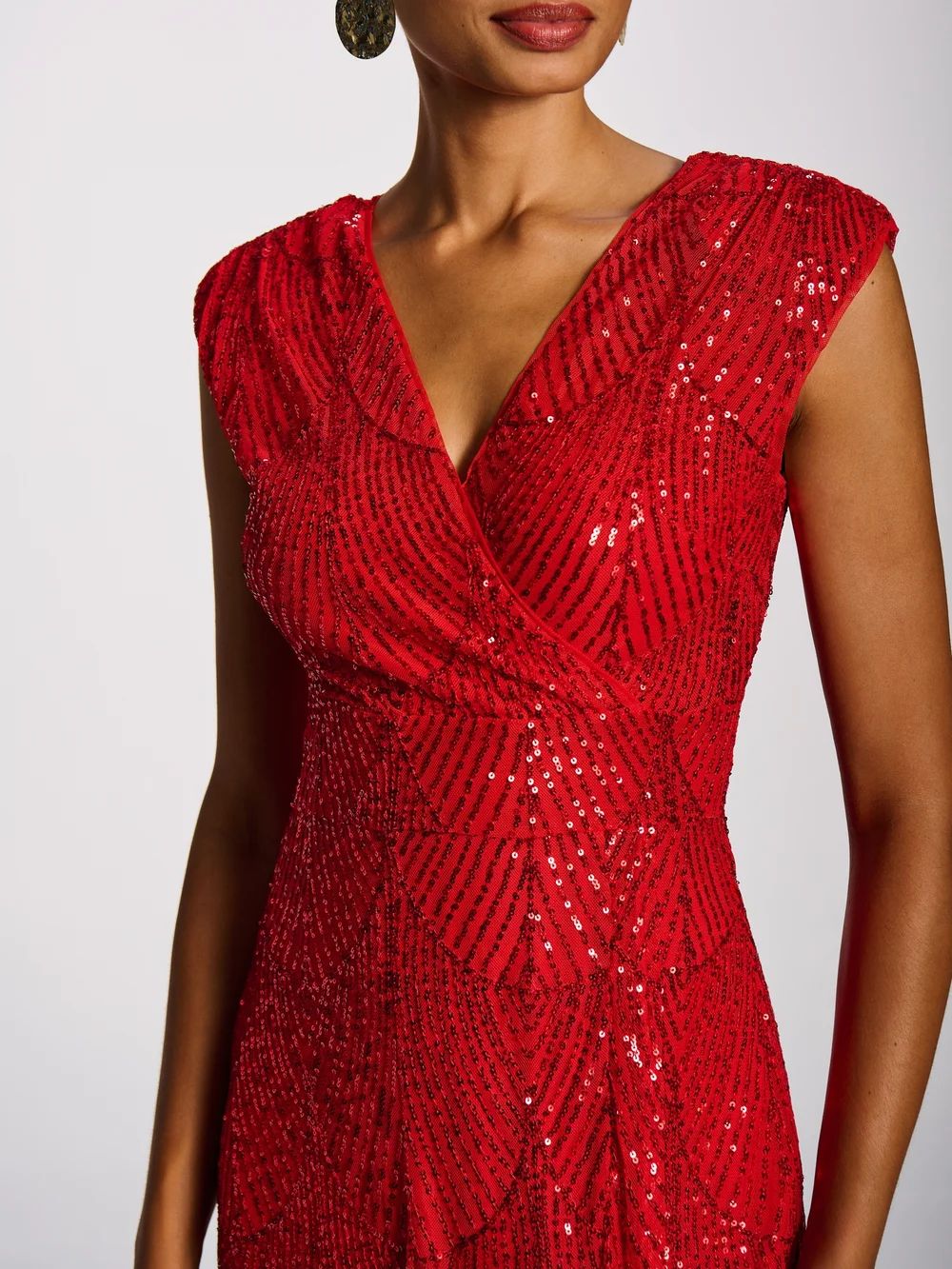 Jolie Moi Scarlet Red Sequin Flare Hem Maxi Dress - 16 Image 2