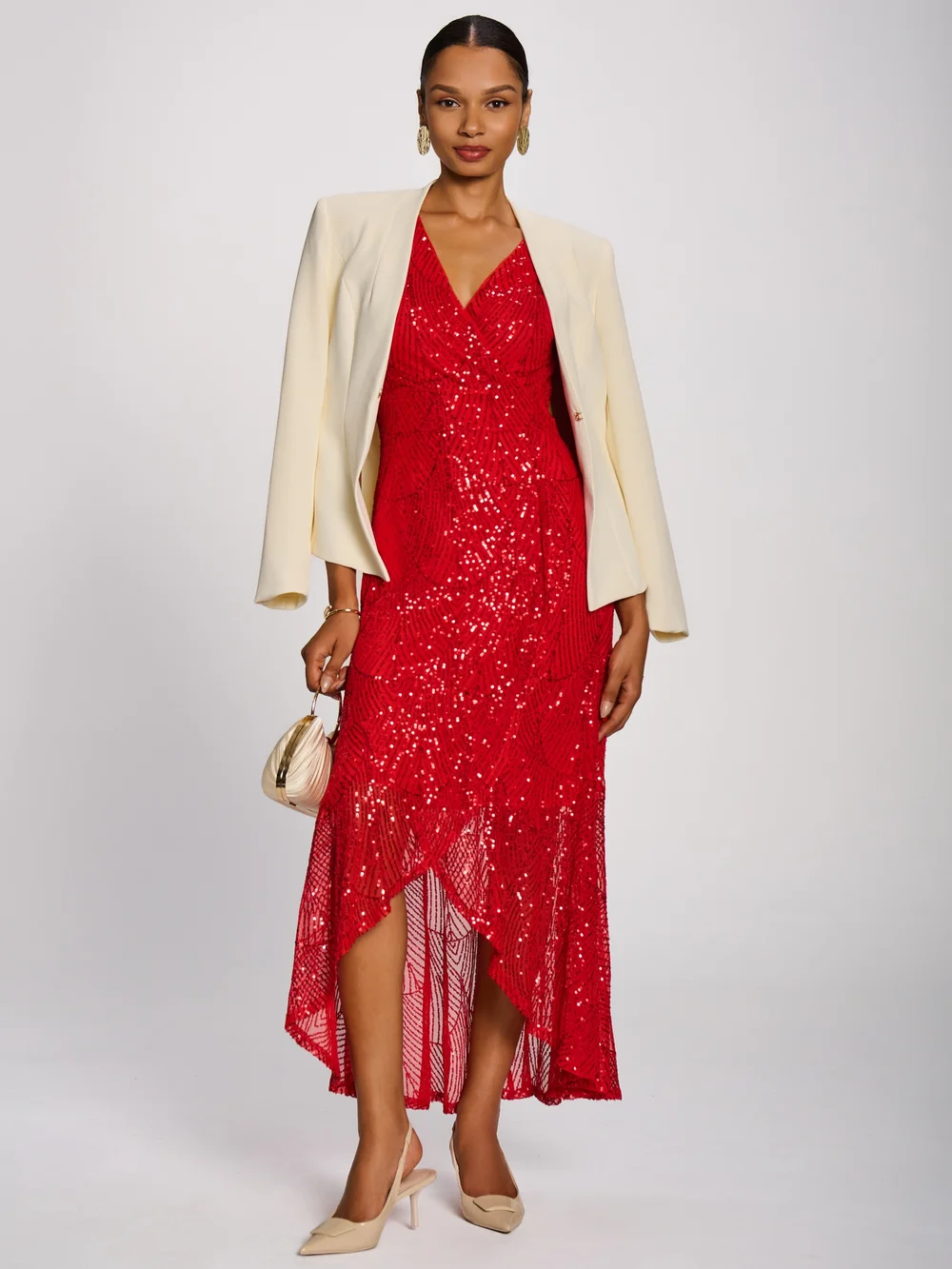 Jolie Moi Scarlet Red Sequin Flare Hem Maxi Dress - 16 Image 4