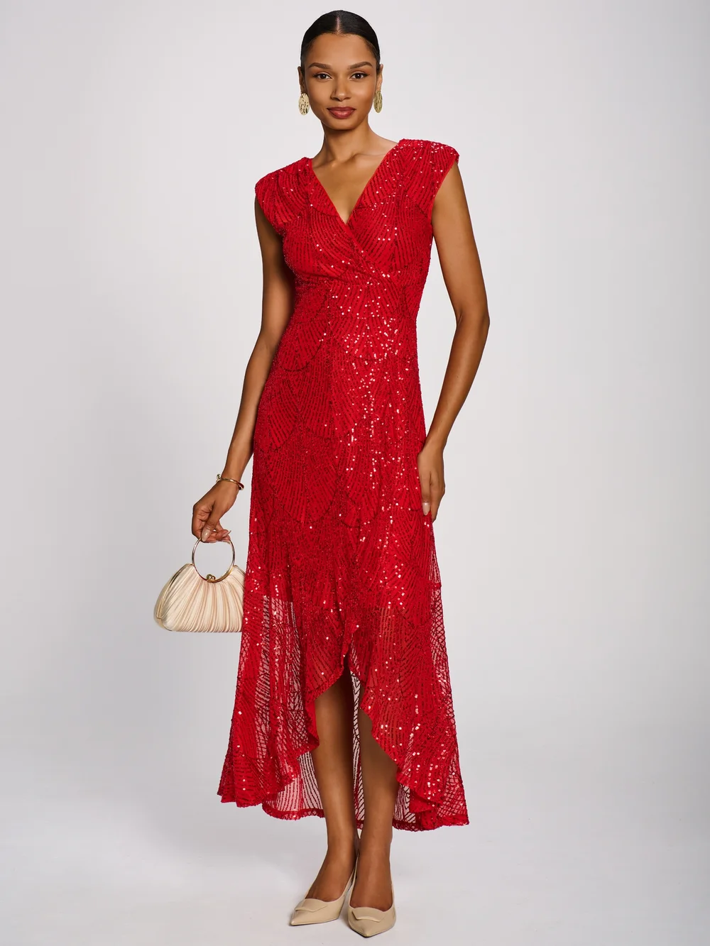 Jolie Moi Scarlet Red Sequin Flare Hem Maxi Dress - 16 Image 5