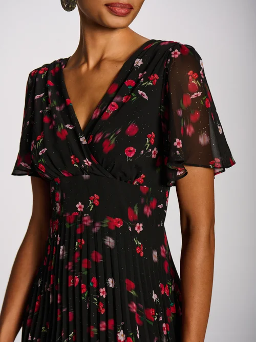 Jolie Moi Red Floral Chiffon Pleated Maxi Dress - 22 Image 2
