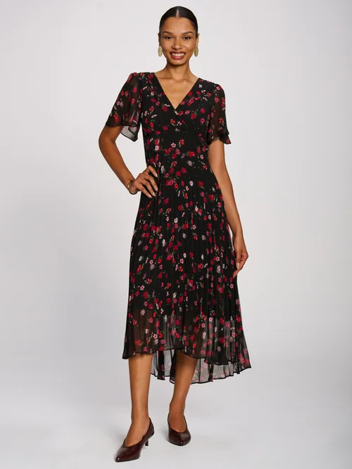 Jolie Moi Red Floral Chiffon Pleated Maxi Dress - 22 Image 4