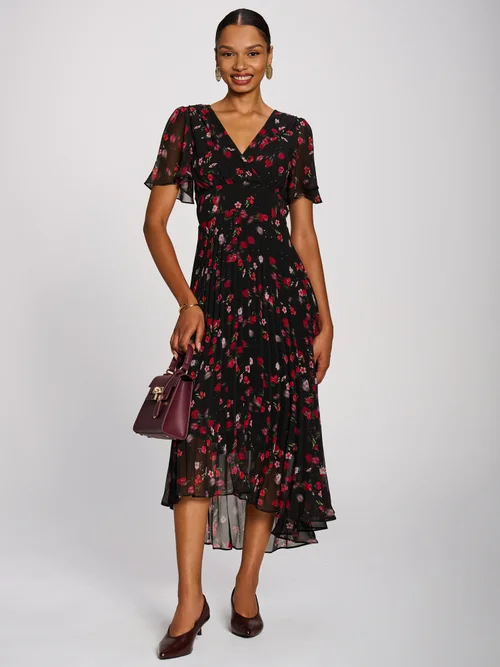 Jolie Moi Red Floral Chiffon Pleated Maxi Dress - 22 Image 1