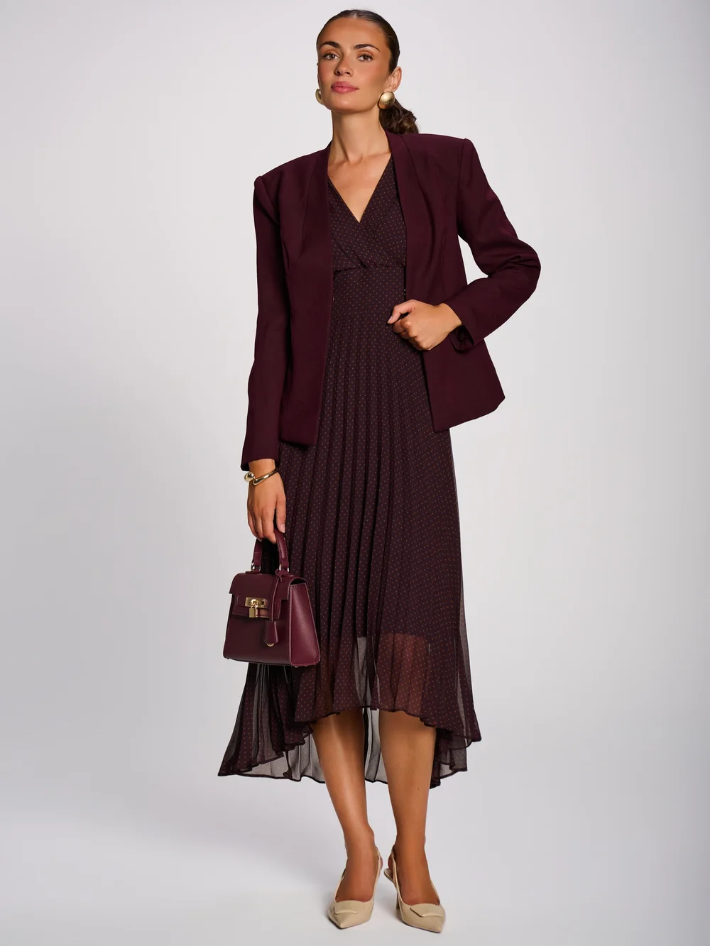 Jolie Moi Dark Brown Spot Angel Sleeve Pleated Chiffon Maxi Dress - 16 Image 5