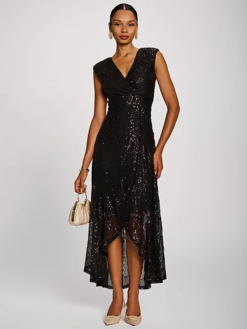 Jolie Moi Espresso Purple Sequin V-Neck Maxi Dress - 10 Image 3