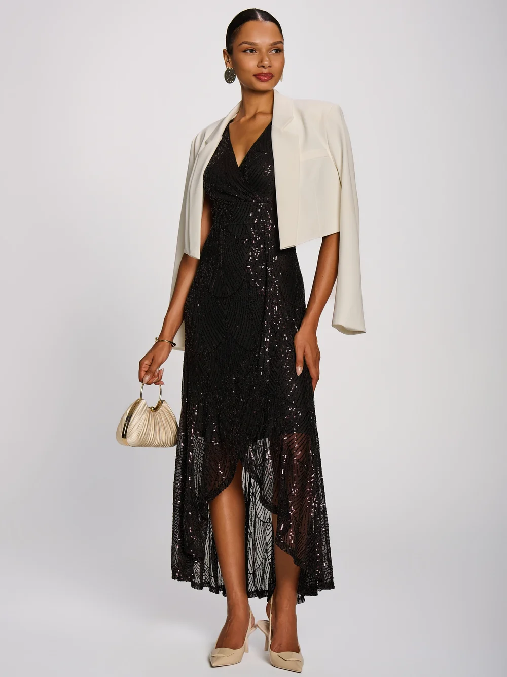 Jolie Moi Espresso Purple Sequin V-Neck Maxi Dress - 10 Image 5