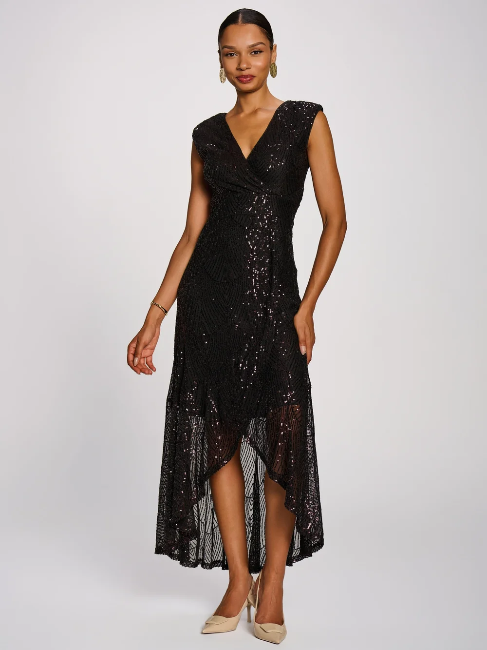Jolie Moi Espresso Purple Sequin V-Neck Maxi Dress - 10 Image 4