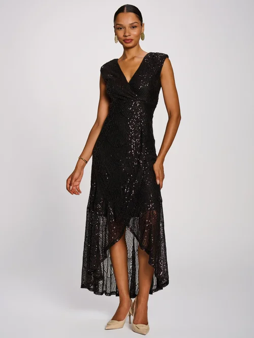 Jolie Moi Espresso Purple Sequin V-Neck Maxi Dress - 10 Image 4