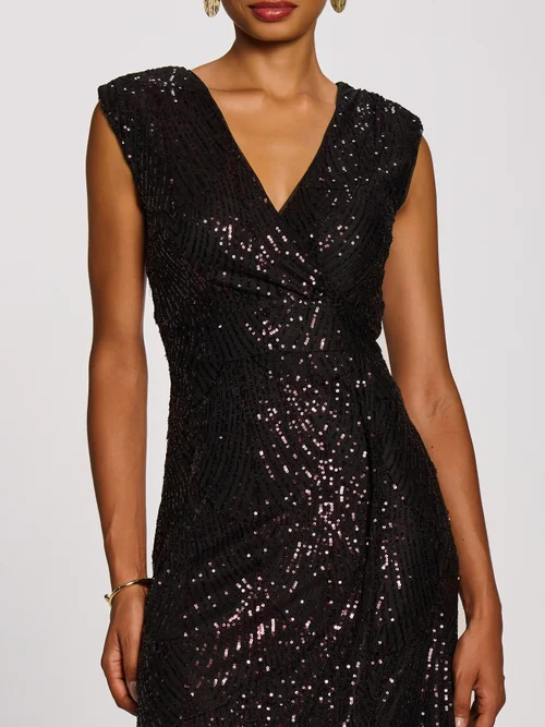 Jolie Moi Espresso Purple Sequin V-Neck Maxi Dress - 10 Image 2