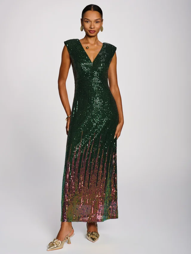 Jolie Moi Green Multi Patterned Sequin Maxi Dress