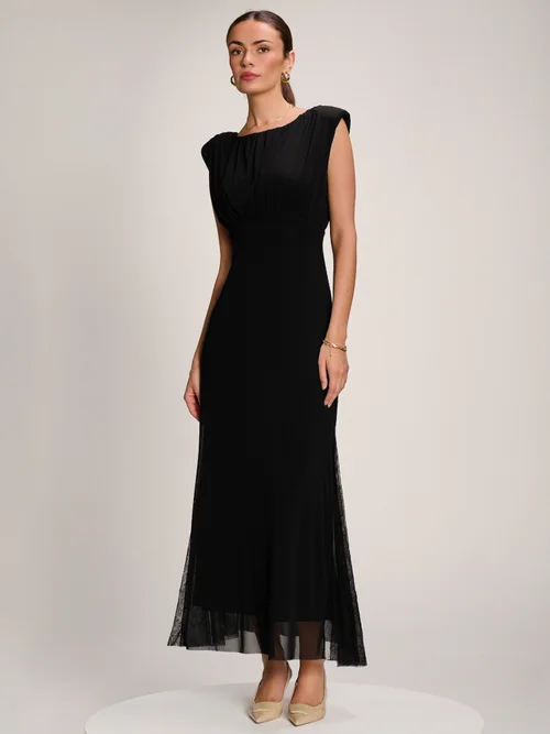 Jolie Moi Black Lace Insert Mesh Maxi Dress - 16 Image 3