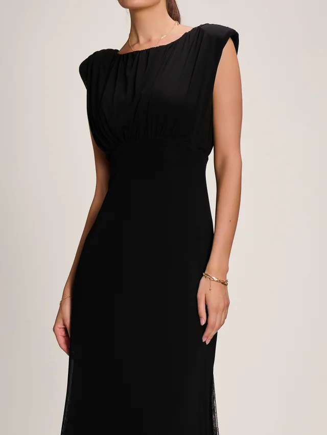 Jolie Moi Black Lace Insert Mesh Maxi Dress