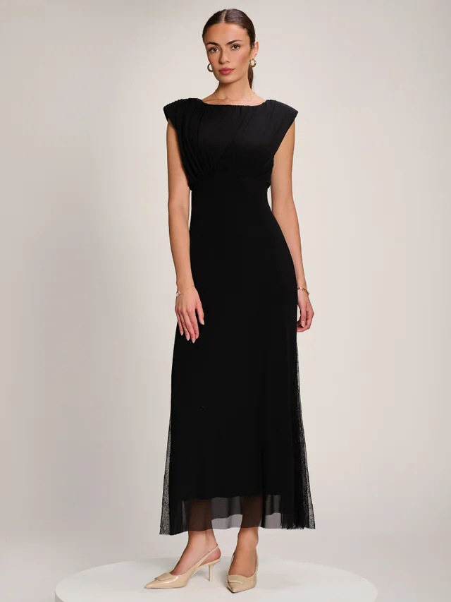 Jolie Moi Black Lace Insert Mesh Maxi Dress