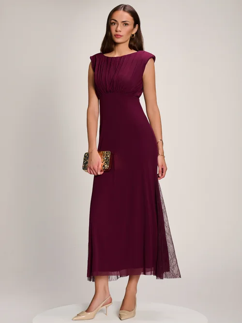 Jolie Moi Dark Purple Lace Insert Mesh Maxi Dress - 16 Image 5