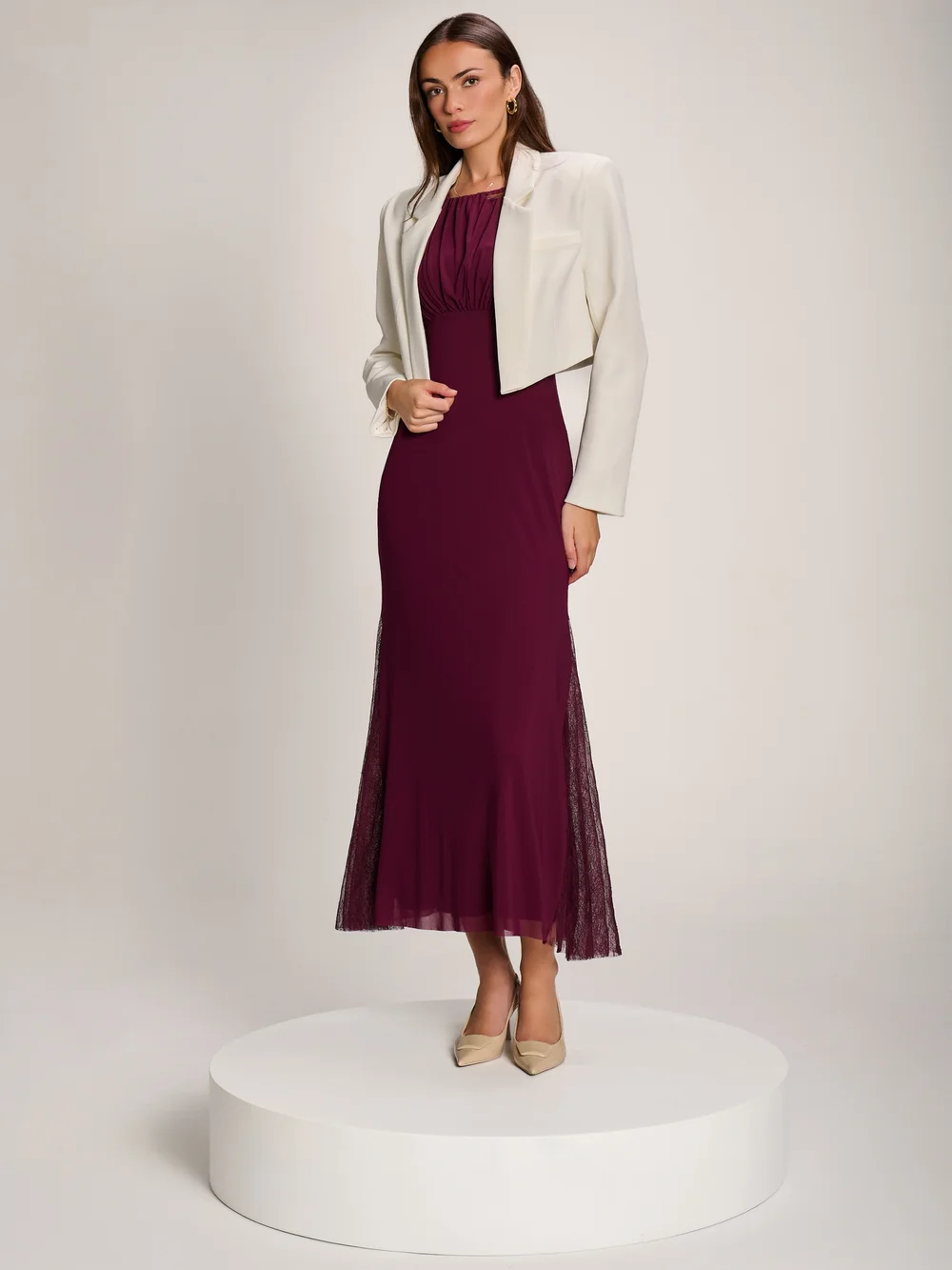 Jolie Moi Dark Purple Lace Insert Mesh Maxi Dress - 16 Image 4
