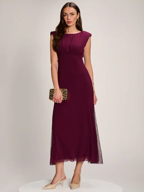Jolie Moi Dark Purple Lace Insert Mesh Maxi Dress - 16 Image 1