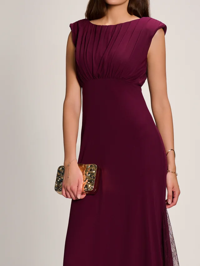 Jolie Moi Dark Purple Lace Insert Mesh Maxi Dress
