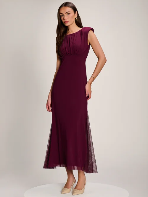 Jolie Moi Dark Purple Lace Insert Mesh Maxi Dress - 16 Image 3