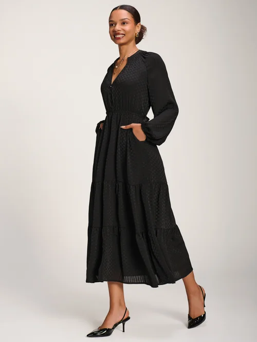 Jolie Moi Black Long Sleeve Textured Satin Midaxi Dress - 18 Image 3
