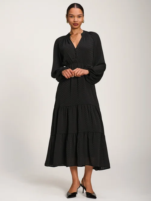 Jolie Moi Black Long Sleeve Textured Satin Midaxi Dress - 18 Image 4