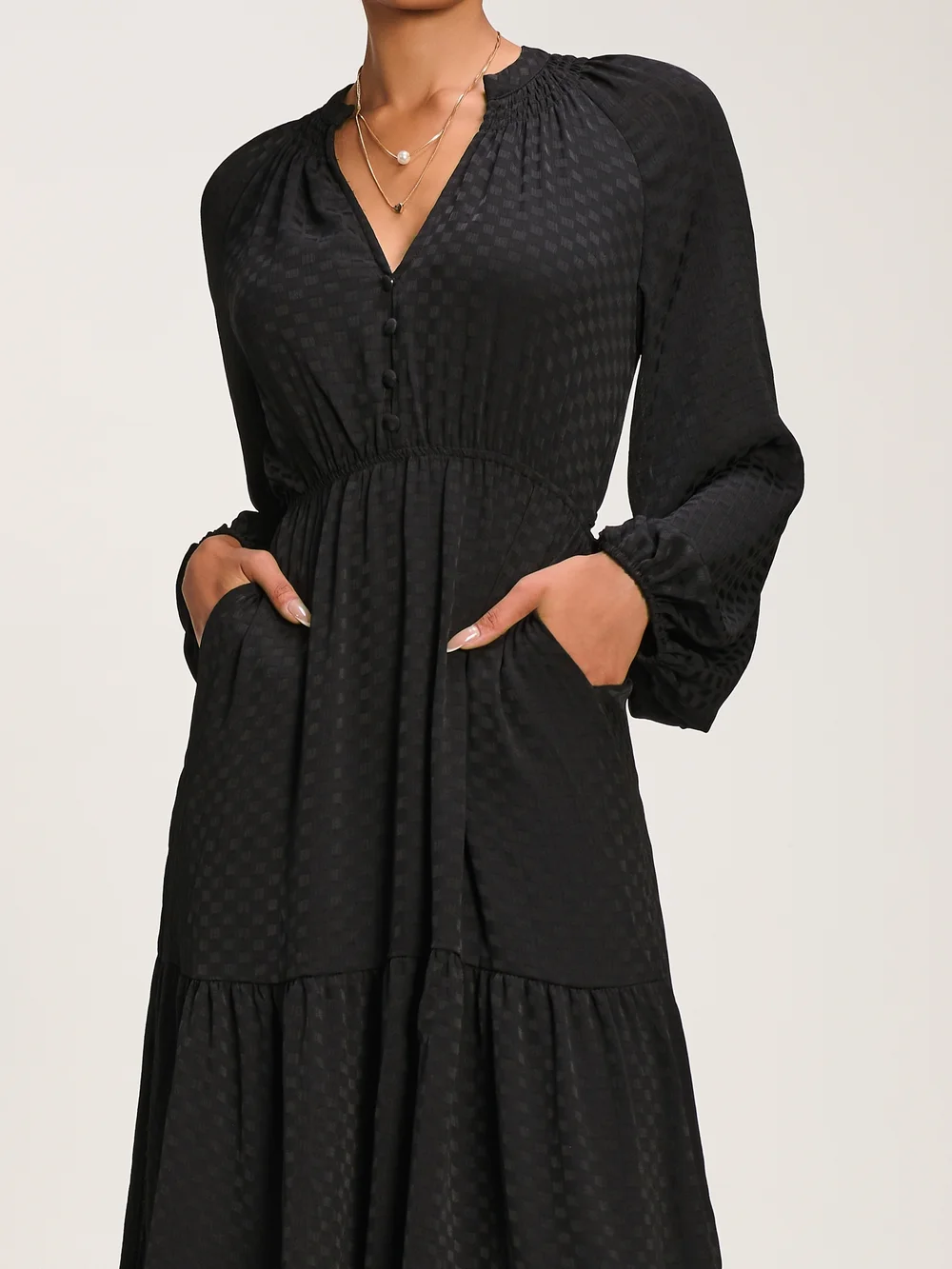 Jolie Moi Black Long Sleeve Textured Satin Midaxi Dress - 18 Image 2