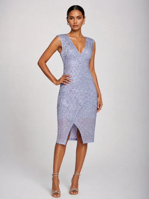 Jolie Moi Lilac Demi Sequin Wrap Slit Bodycon Dress - 18 Image 1