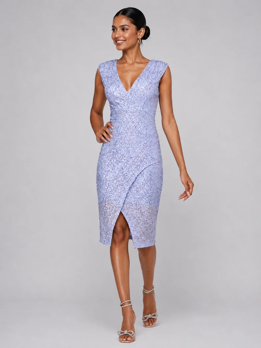 Jolie Moi Lilac Demi Sequin Wrap Slit Bodycon Dress - 18 Image 3