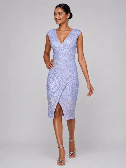 Jolie Moi Lilac Demi Sequin Wrap Slit Bodycon Dress - 18 Image 3
