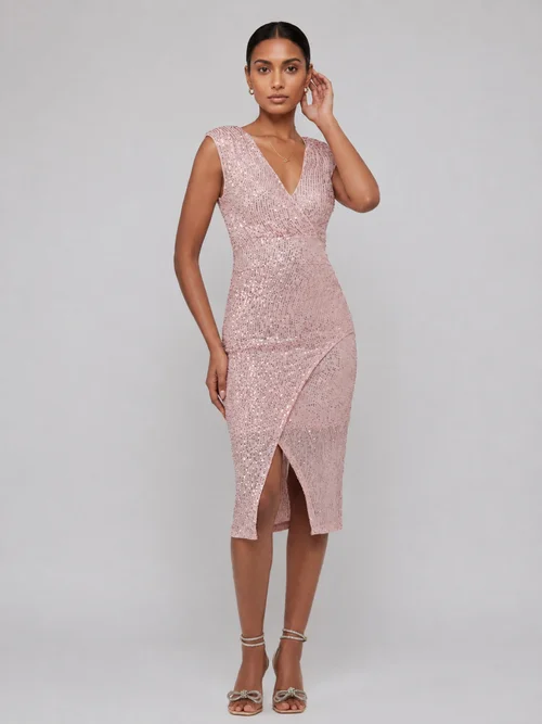 Jolie Moi Light Pink Deja Sequin Midi Dress With Slit - 16 Image 1