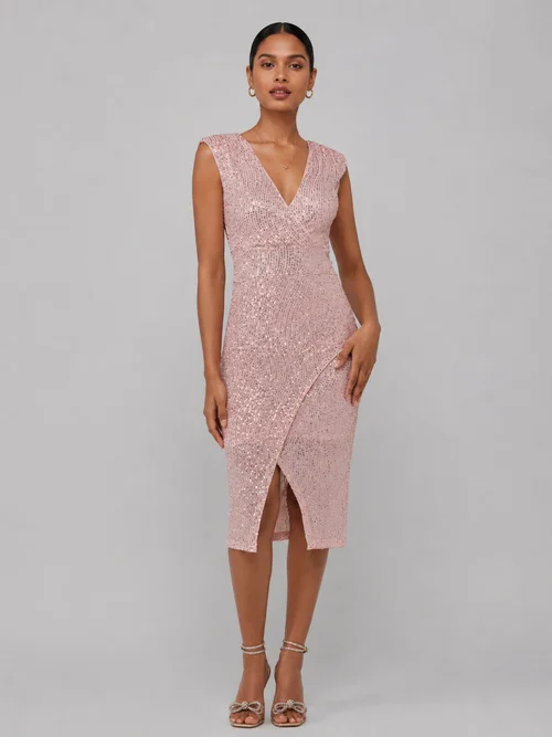Jolie Moi Light Pink Deja Sequin Midi Dress With Slit - 16 Image 2