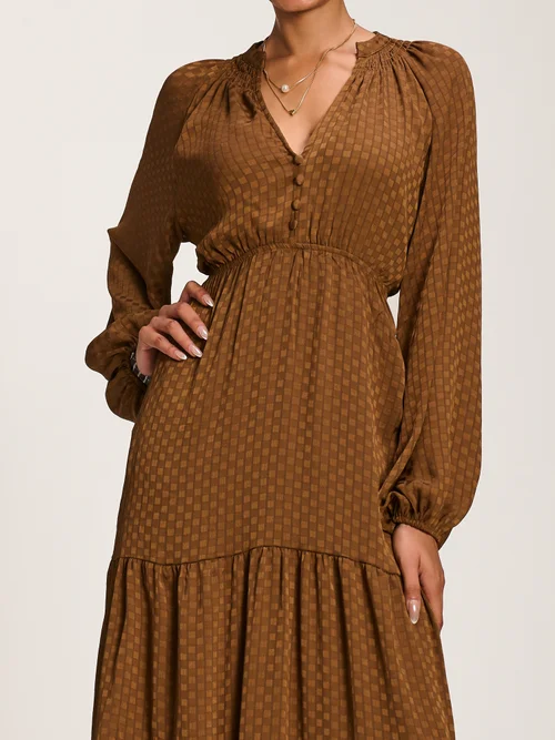 Jolie Moi Brown Long Sleeve Textured Satin Midaxi Dress - 16 Image 2