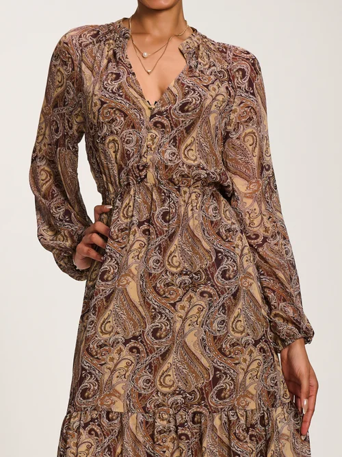 Jolie Moi Brown Multi Long Sleeve Paisley Chiffon Maxi Dress - 10 Image 2
