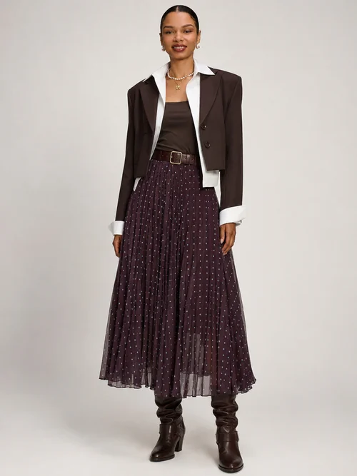 Jolie Moi Brown Spot Spotty Crinkle Mesh Maxi Skirt - 8 Image 5
