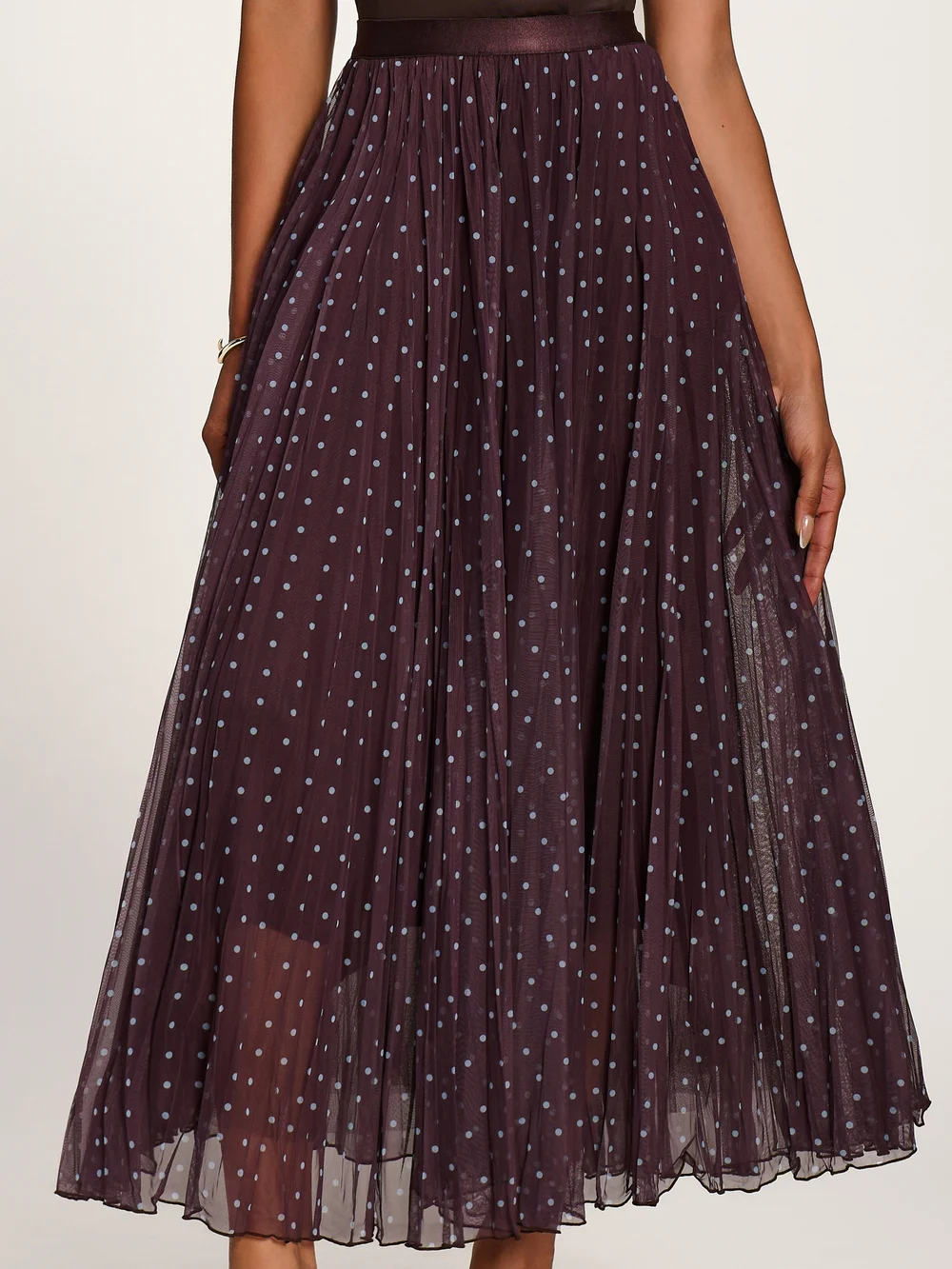 Jolie Moi Brown Spot Spotty Crinkle Mesh Maxi Skirt - 8 Image 2