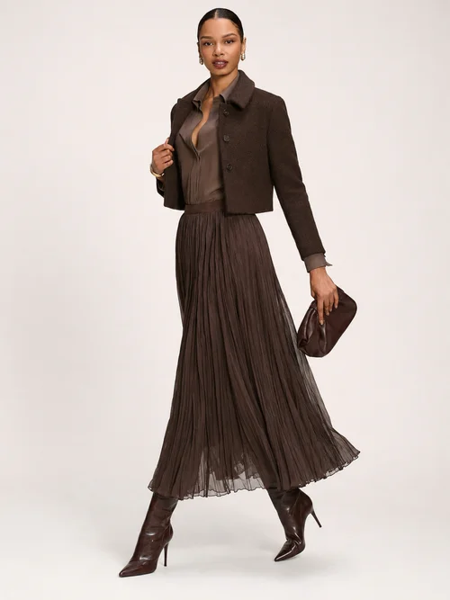 Jolie Moi Chocolate Brown Plain Crinkle Mesh Maxi Skirt - 18 Image 4